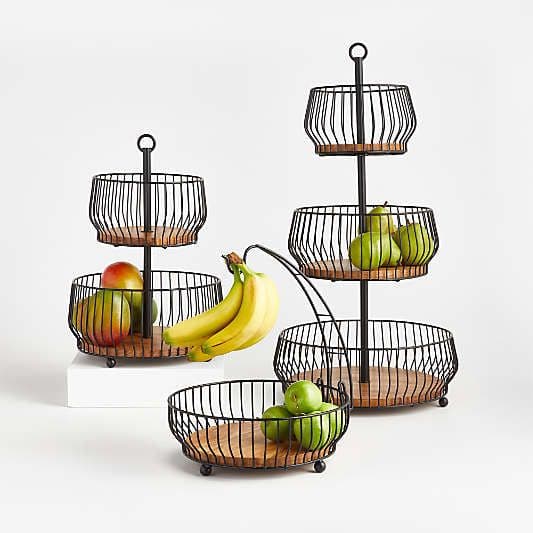 Black Tiered Fruit Basket handcrafted Serveware by J.S. CRAFT