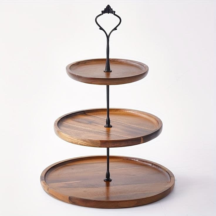 Walnut Three-Tier Dessert Stand handcrafted Serveware by J.S. CRAFT