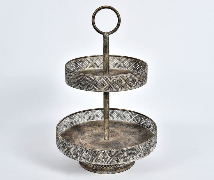 Antique Mesh Two-Tier Dessert Stand handcrafted Serveware by J.S. CRAFT