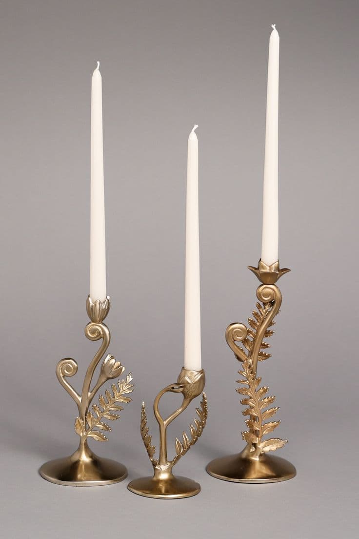 Botanical Gold Candle Holders handcrafted Home Decor by J.S. CRAFT