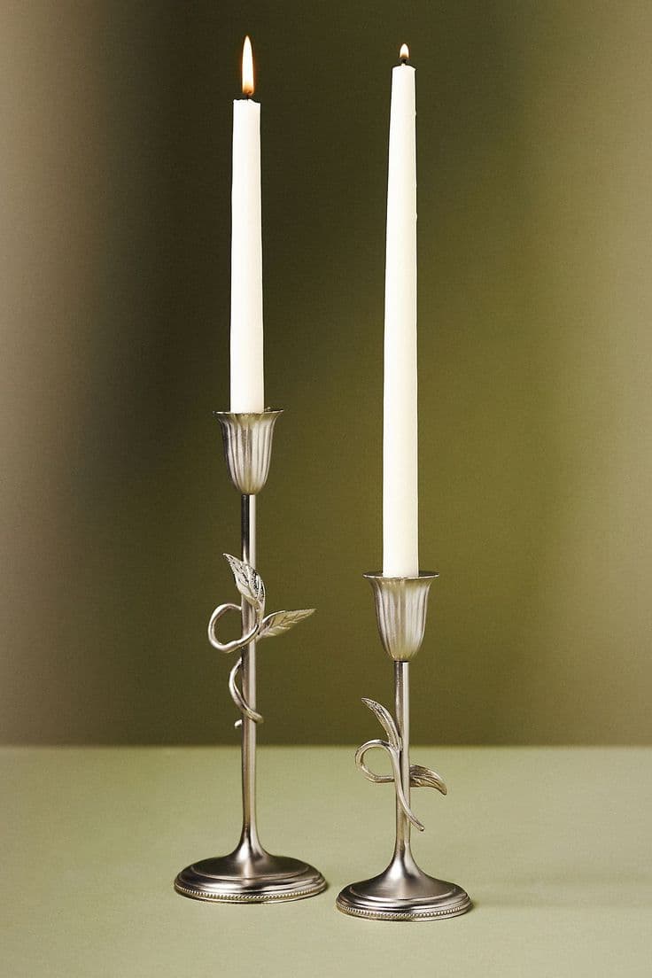 Classic Silver Candle Holder Pair handcrafted Home Decor by J.S. CRAFT