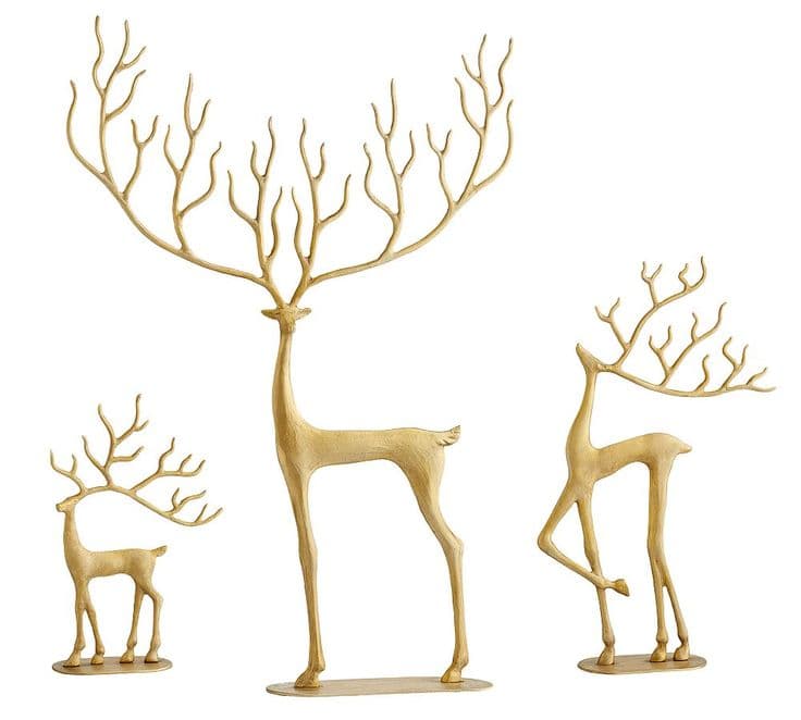 Golden Deer Figurine Trio handcrafted Seasonal Decor by J.S. CRAFT
