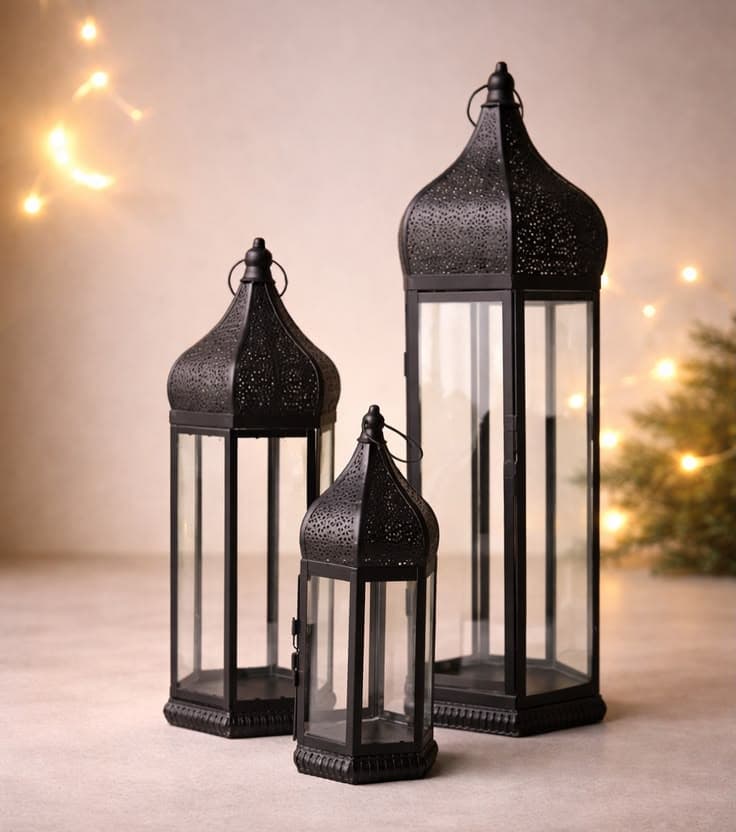 Heritage Black Lantern Set handcrafted Seasonal Decor by J.S. CRAFT